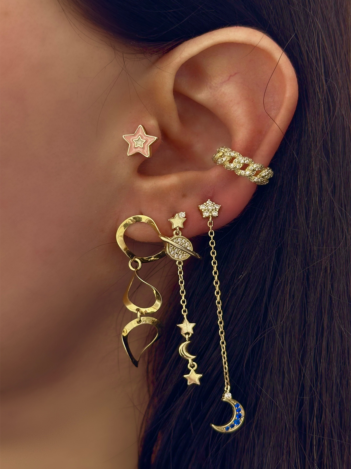 Taşlı Zincir Ear Cuff