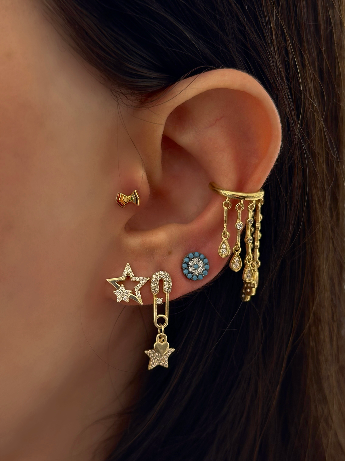 Taşlı Damla Tohum Çubuk Sallantılı Ear Cuff