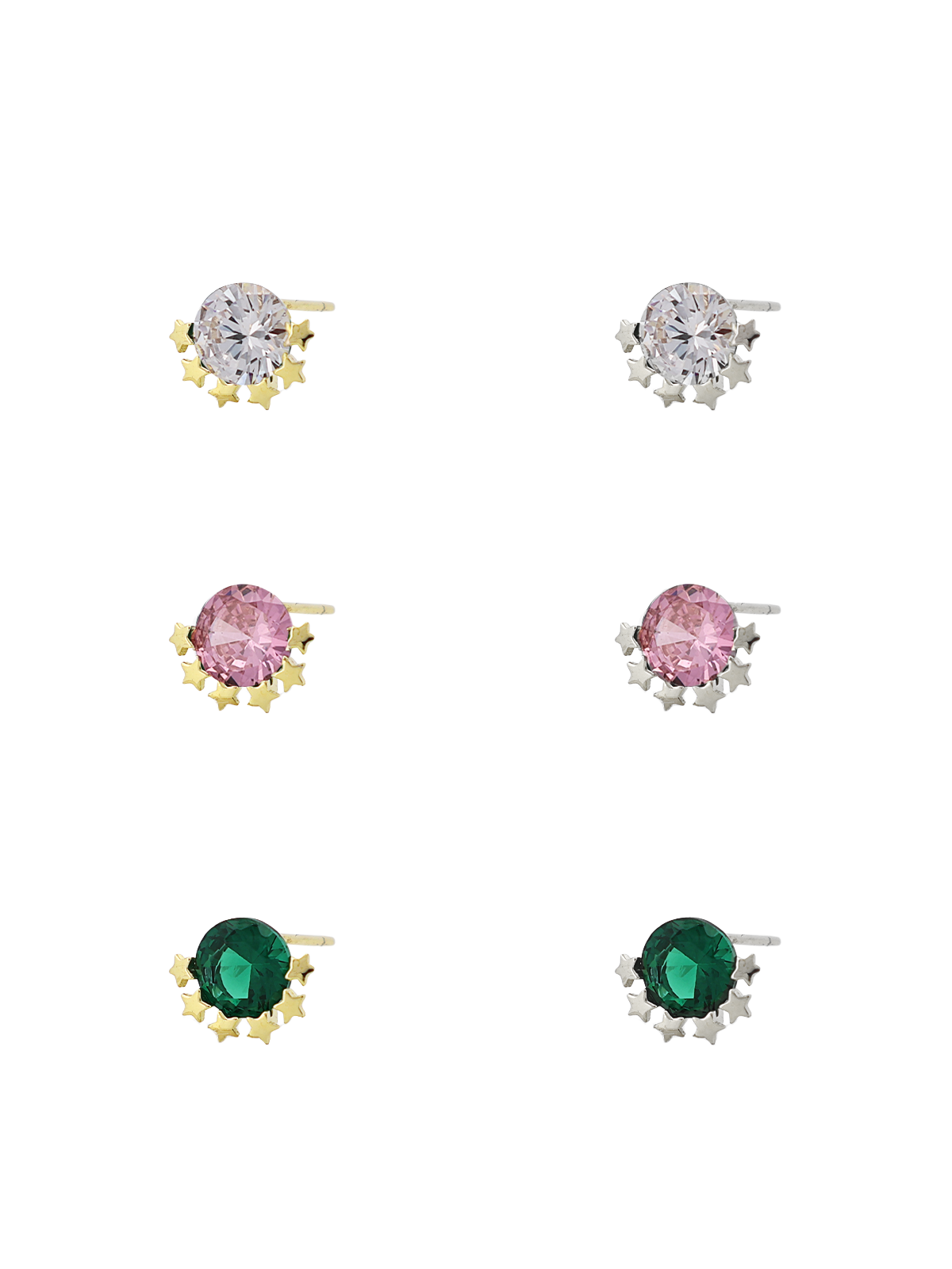 Altı Yıldızlı Tek Taş Tek Küpe