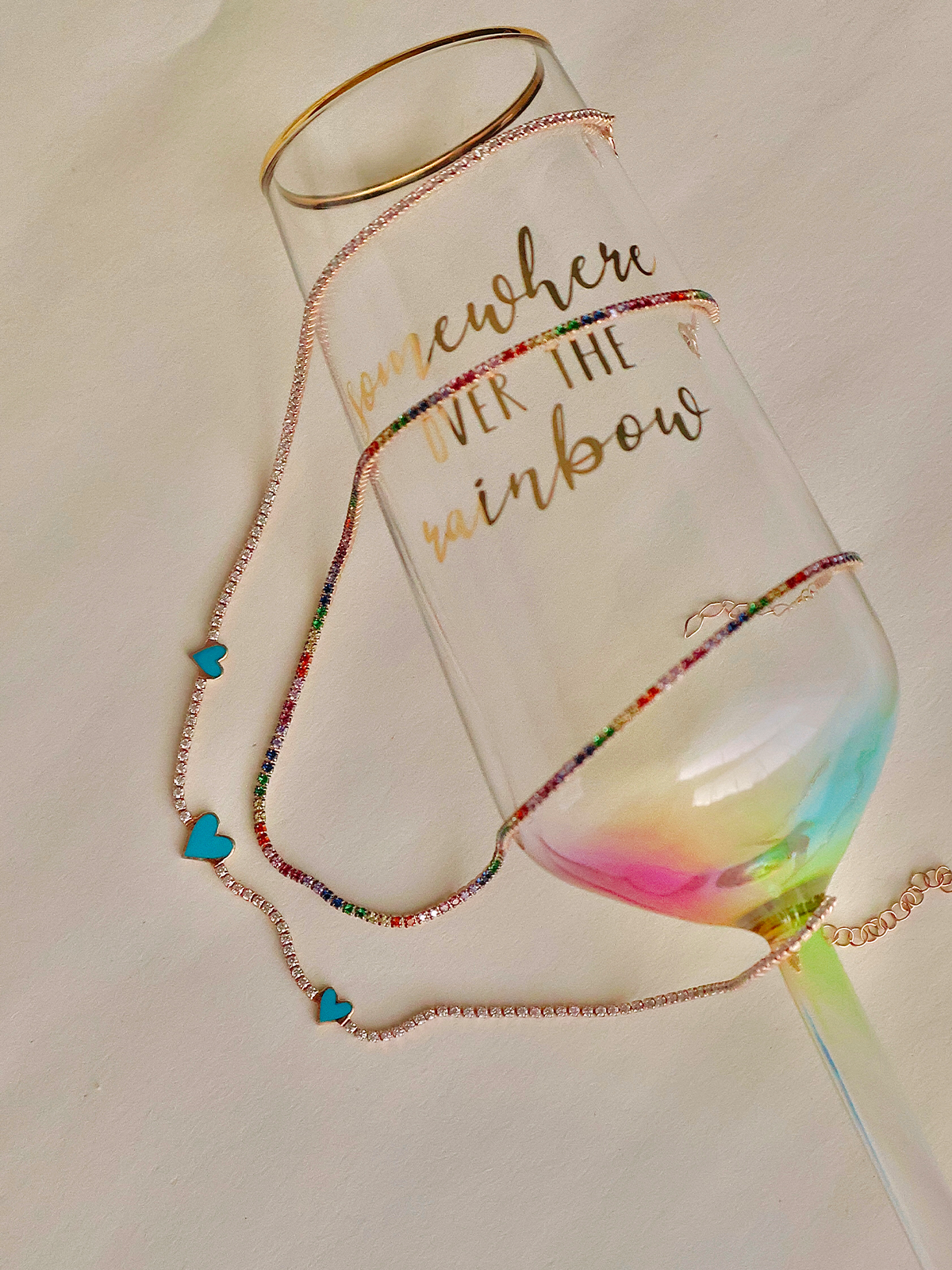 Mavi Mineli Üç Kalp Su Yolu Choker Kolye