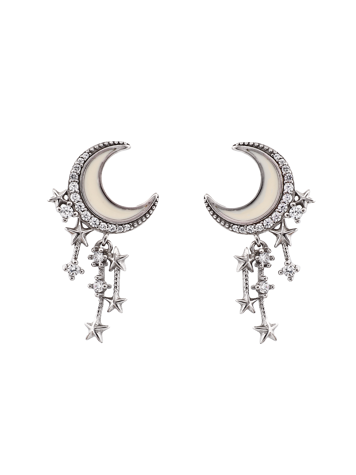 Yıldız Kümesi Taş Sallantılı Beyaz Mineli Ay Küpe