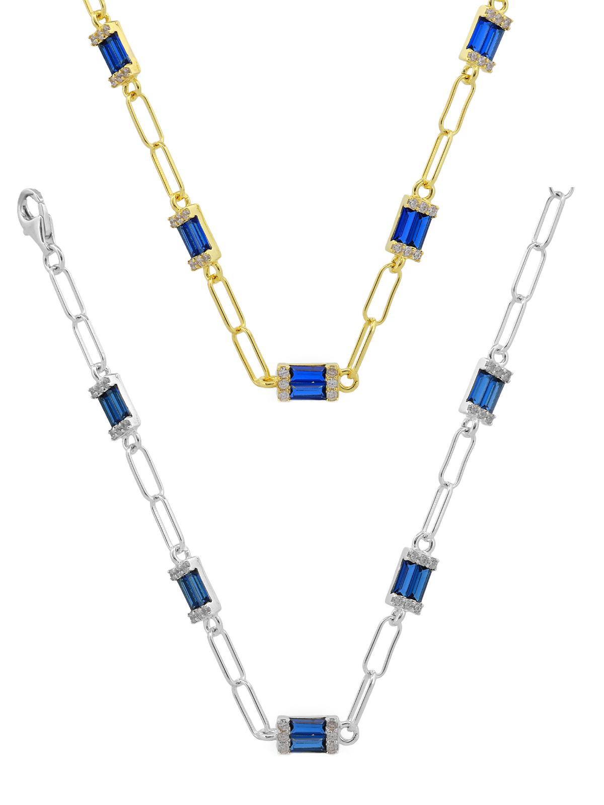 Yan Taşlı Beş Lacivert İkili Baget Ataç Zincir Bileklik