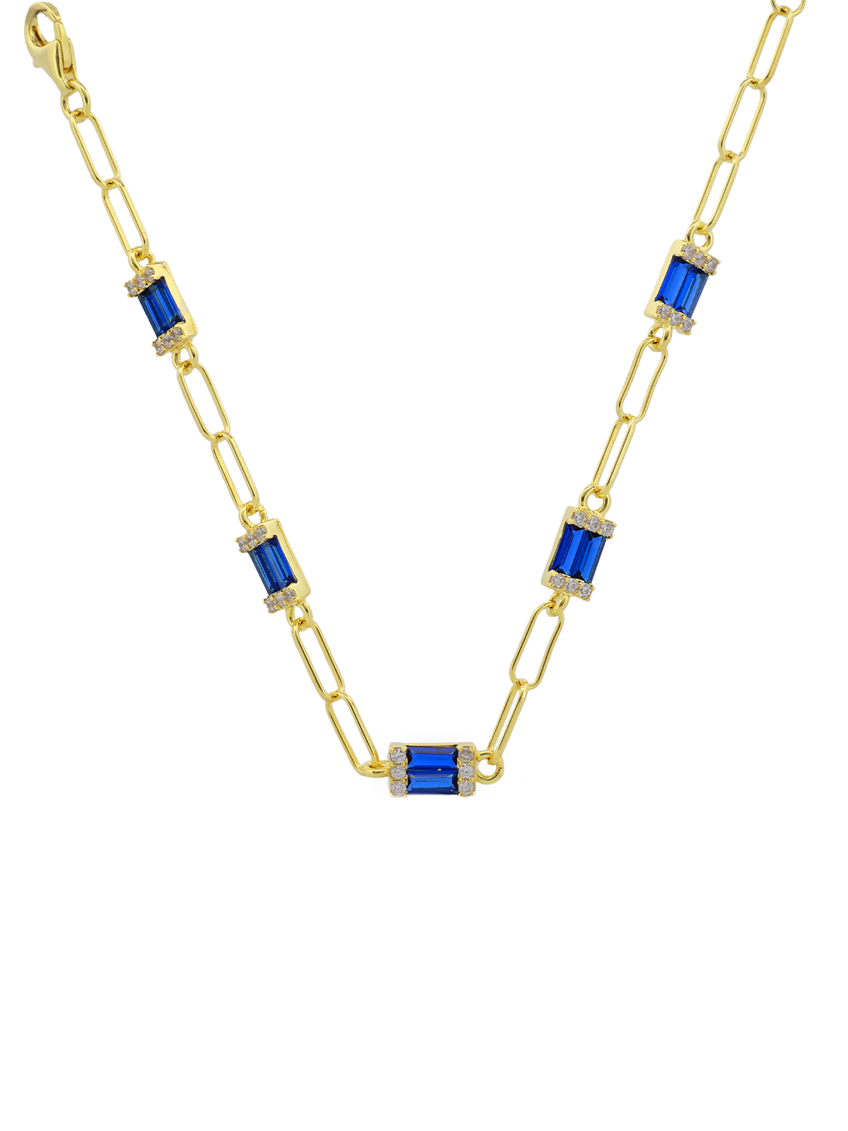 Yan Taşlı Beş Lacivert İkili Baget Ataç Zincir Bileklik