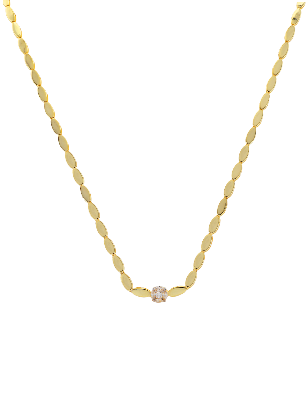 Orta Taşlı Yassı Badem Choker Kolye