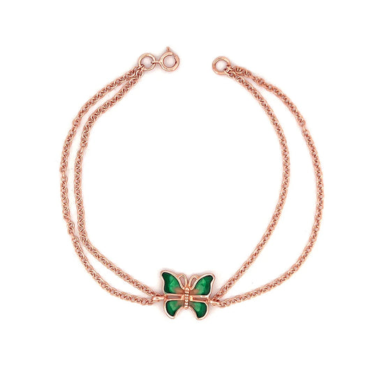 Green Butterfly Double Rose Chain Bileklik