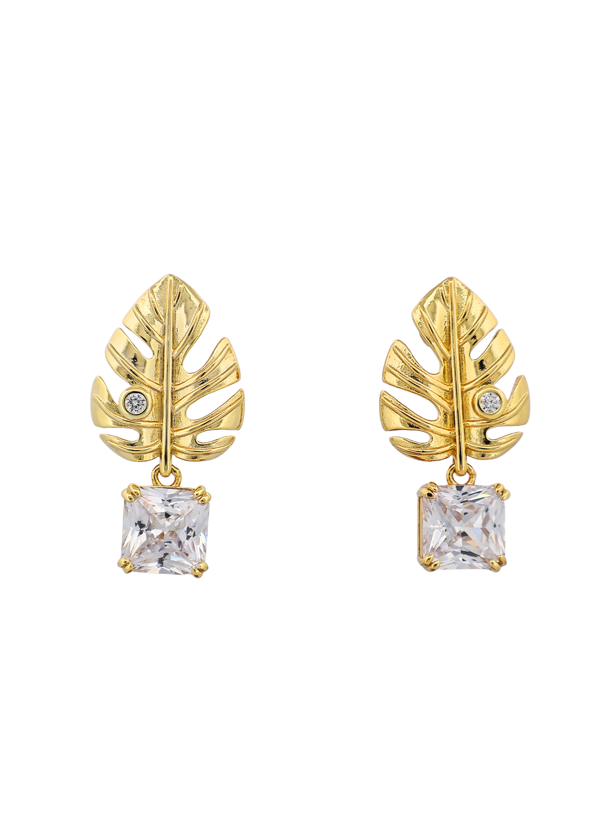 Kare Taş Sallantılı Yaprak Küpe