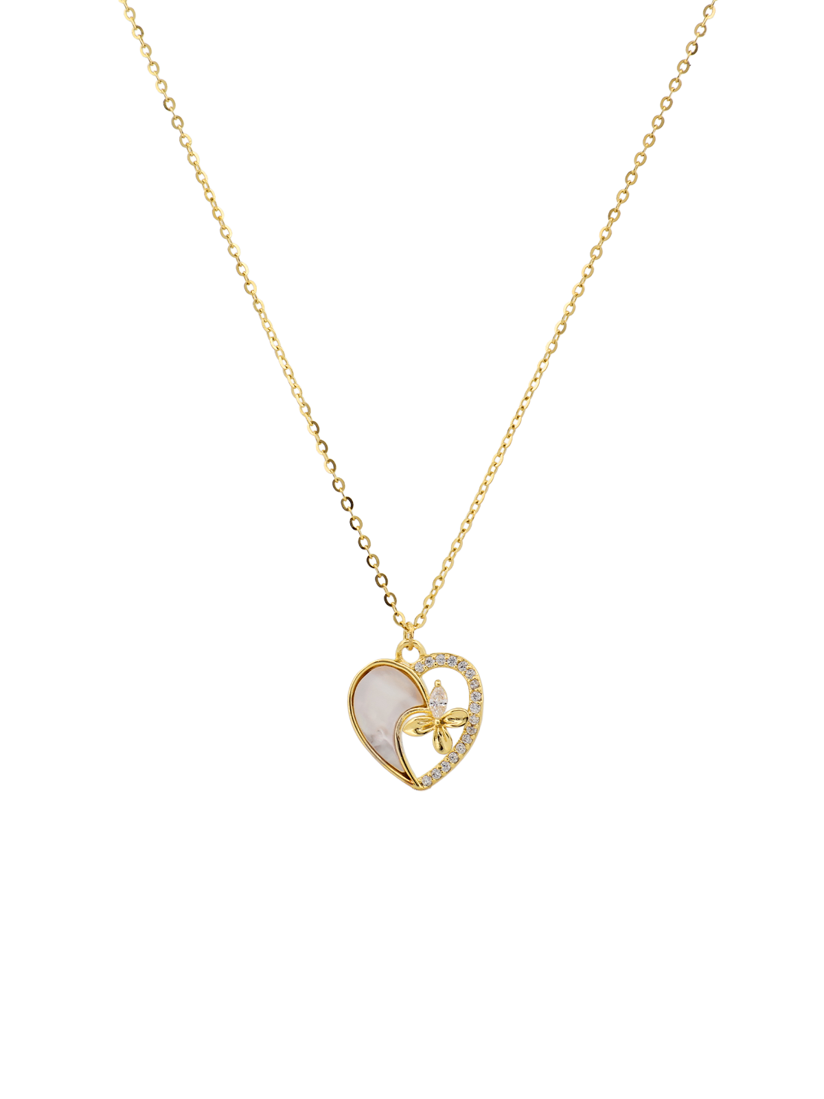 Kelebekli Sedef Kalp Kolye