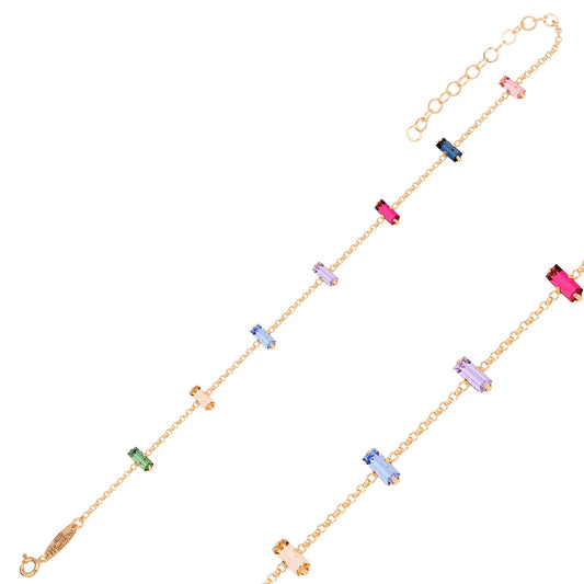 Multicolor Baguette Rose Chain Halhal