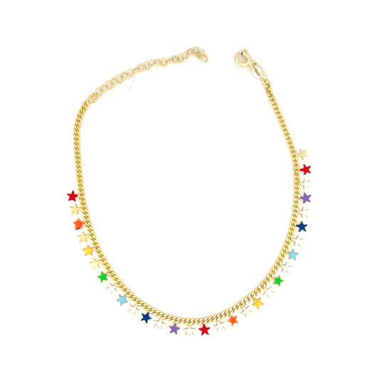 Multicolor Dangling Stars Gold Chain Halhal