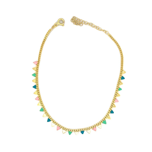 Multicolor Dangling Triangels Gold Chain Halhal