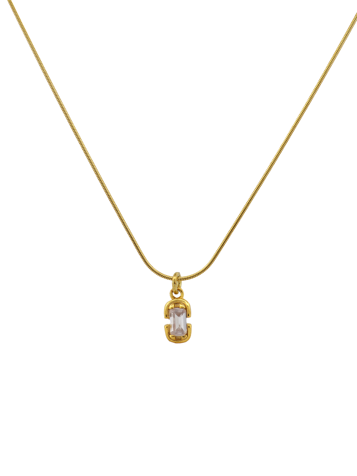 Oval Barlı Baget Tek Taş Kolye