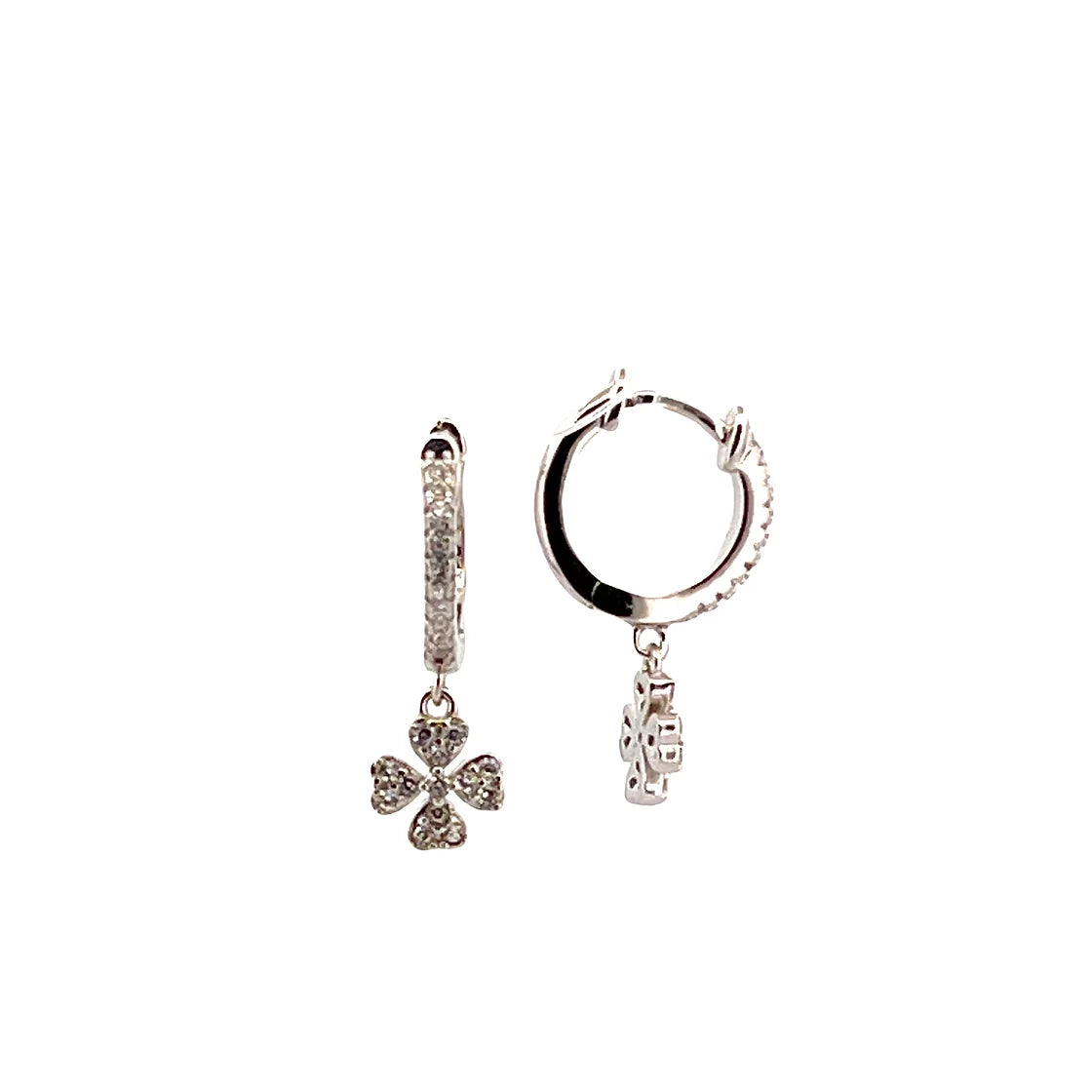 Pave Clover Dangle Hoop Küpe