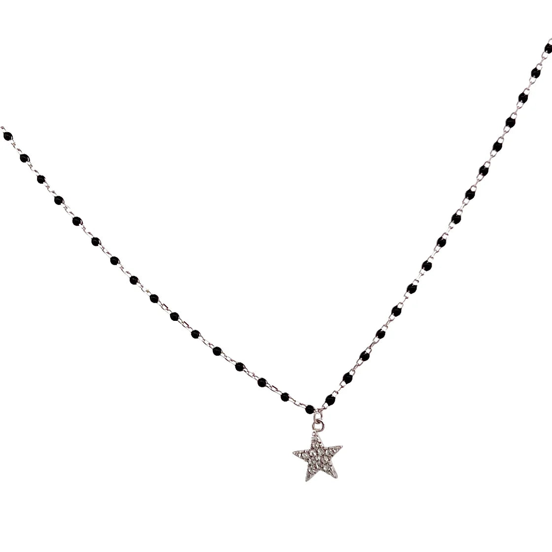 Pave Star Black Enamel Chain Kolye