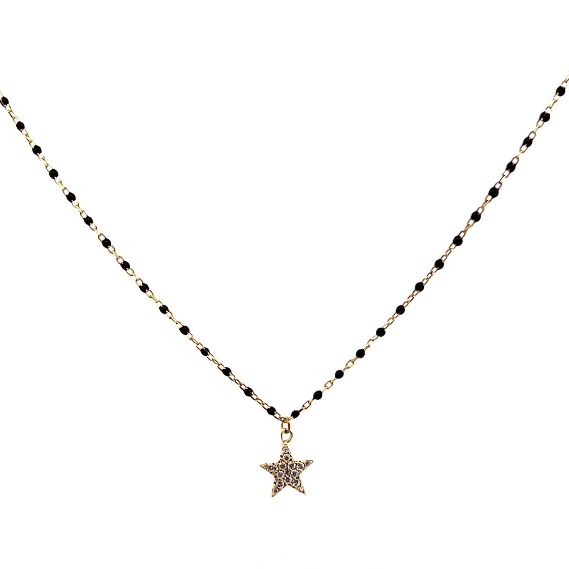 Pave Star Black Enamel Chain Kolye