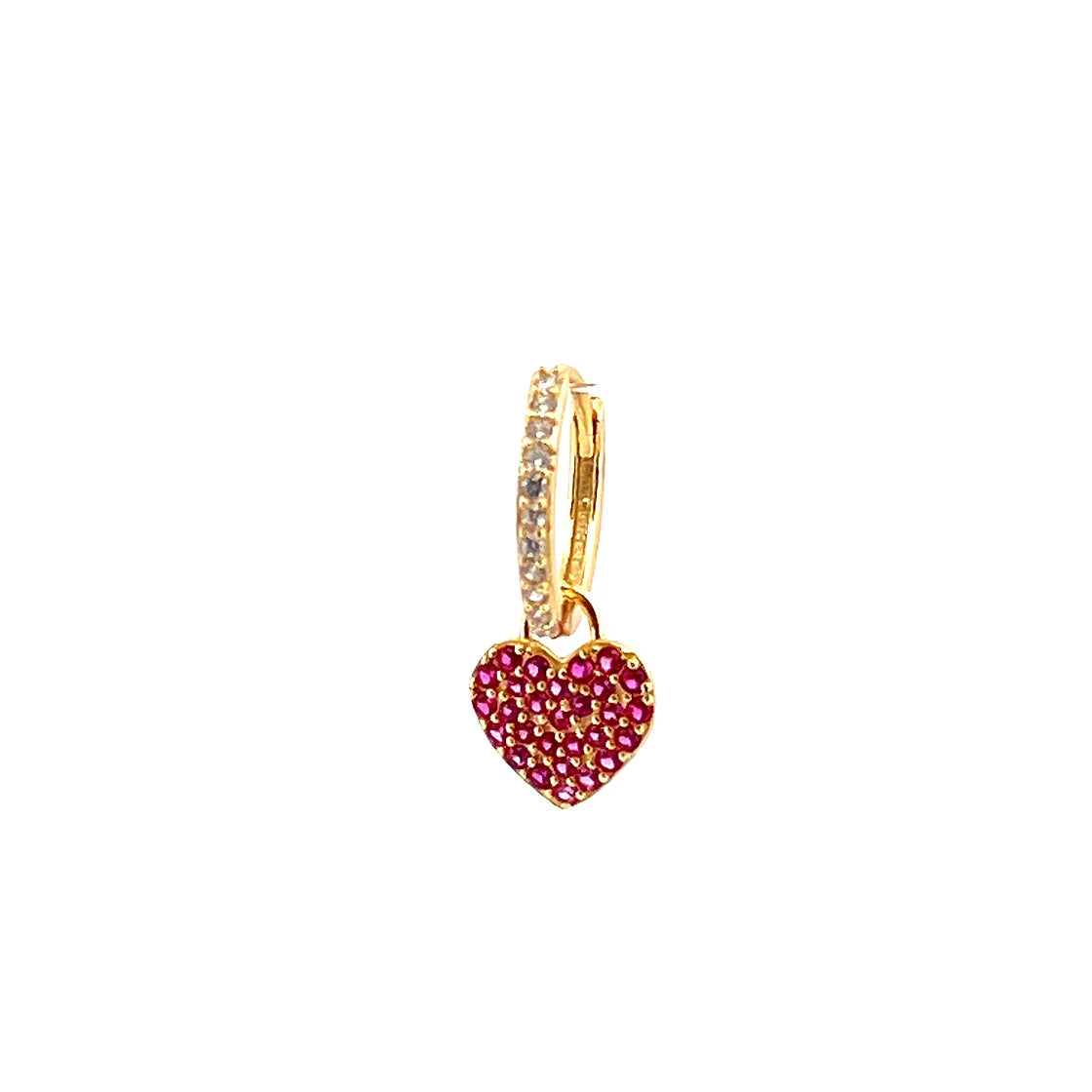 Pink Heart Pave Hoop Gold Tek Küpe