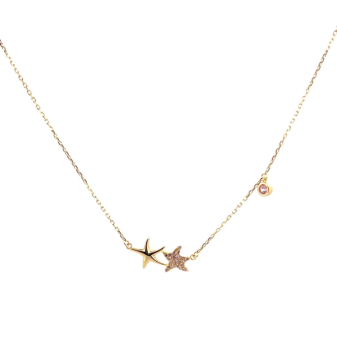 Pinky Pave Sea Stars Gold Chain Kolye