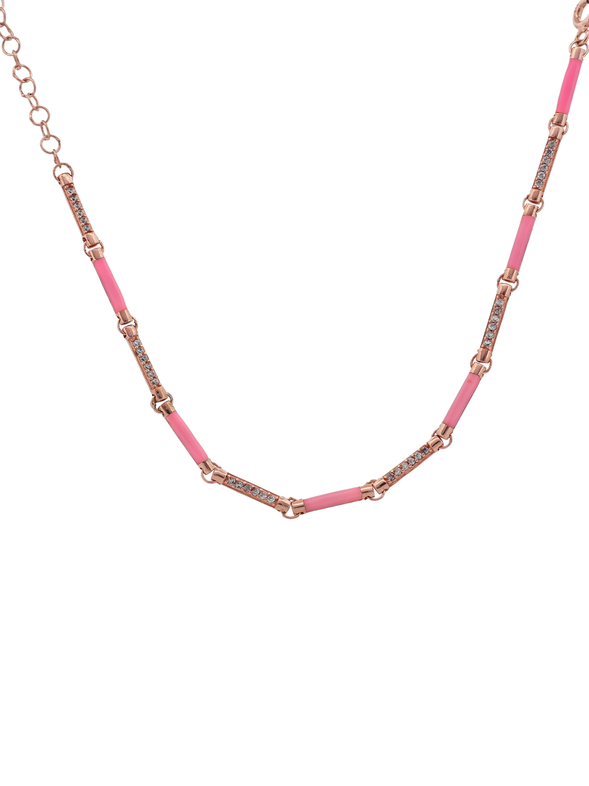 Sıra Taş Atlamalı Pembe Çubuk Ekleme Bileklik