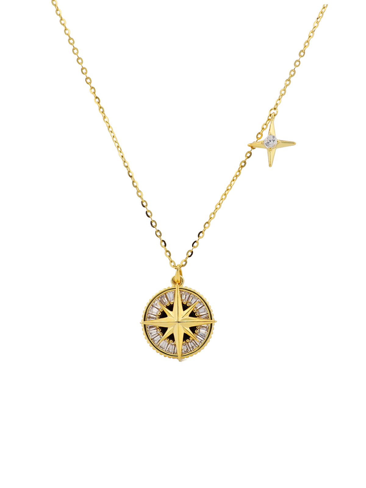 Yan Yıldız Sallantılı Siyah Taşlı Pusula Kolye