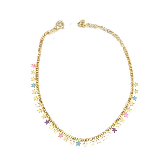 Soft Multicolor Dangling Stars Gold Chain Halhal