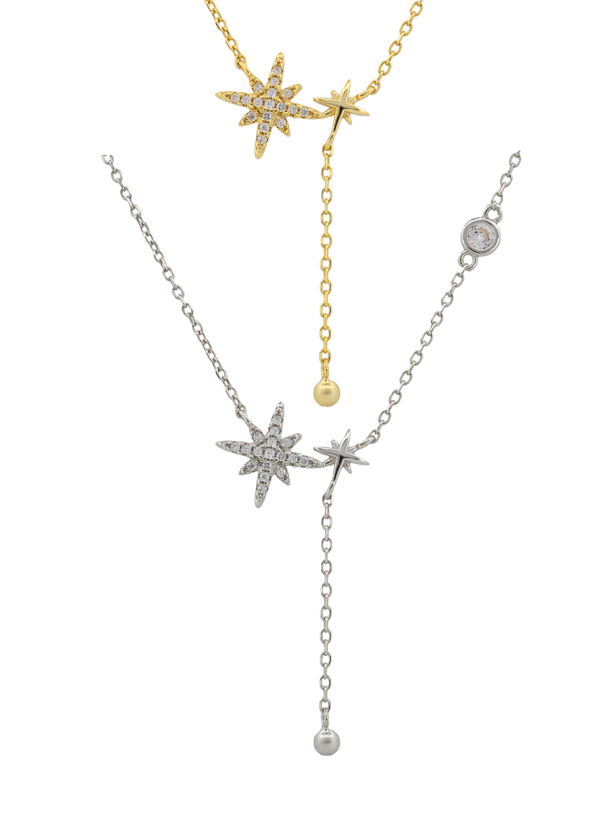 Zincirli Top Sallantılı İkili Kutup Yıldızı Y Kolye