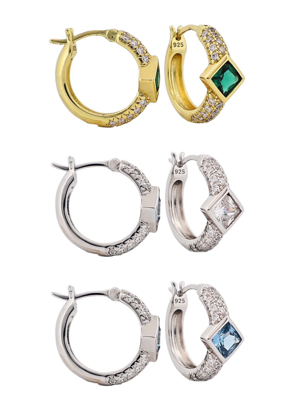 Orta Dörtgen Taşlı Yarım Tur Bombe Halka Küpe