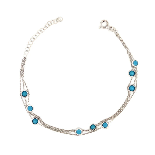 Turquoise Three Row White Chain Bileklik