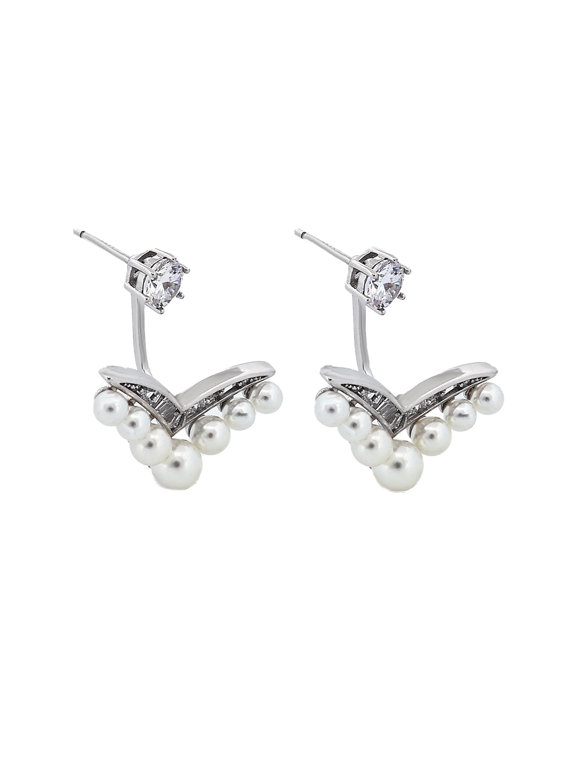 Yedi İncili V Form Sallantılı Tek Taş Ear Jacket Küpe