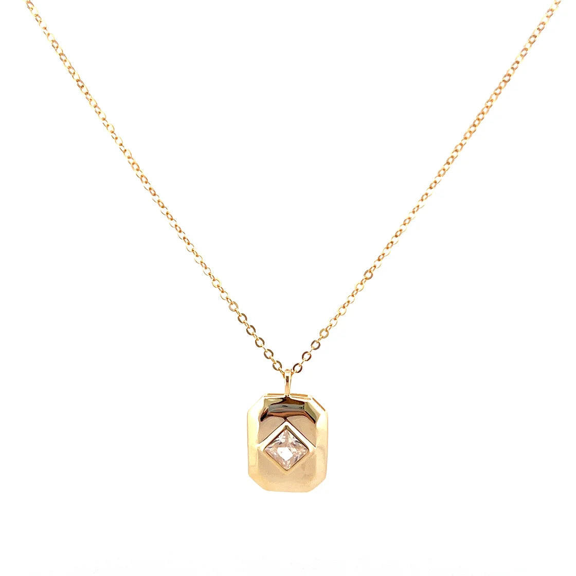 Vintage Baklava Taş Gold Kolye