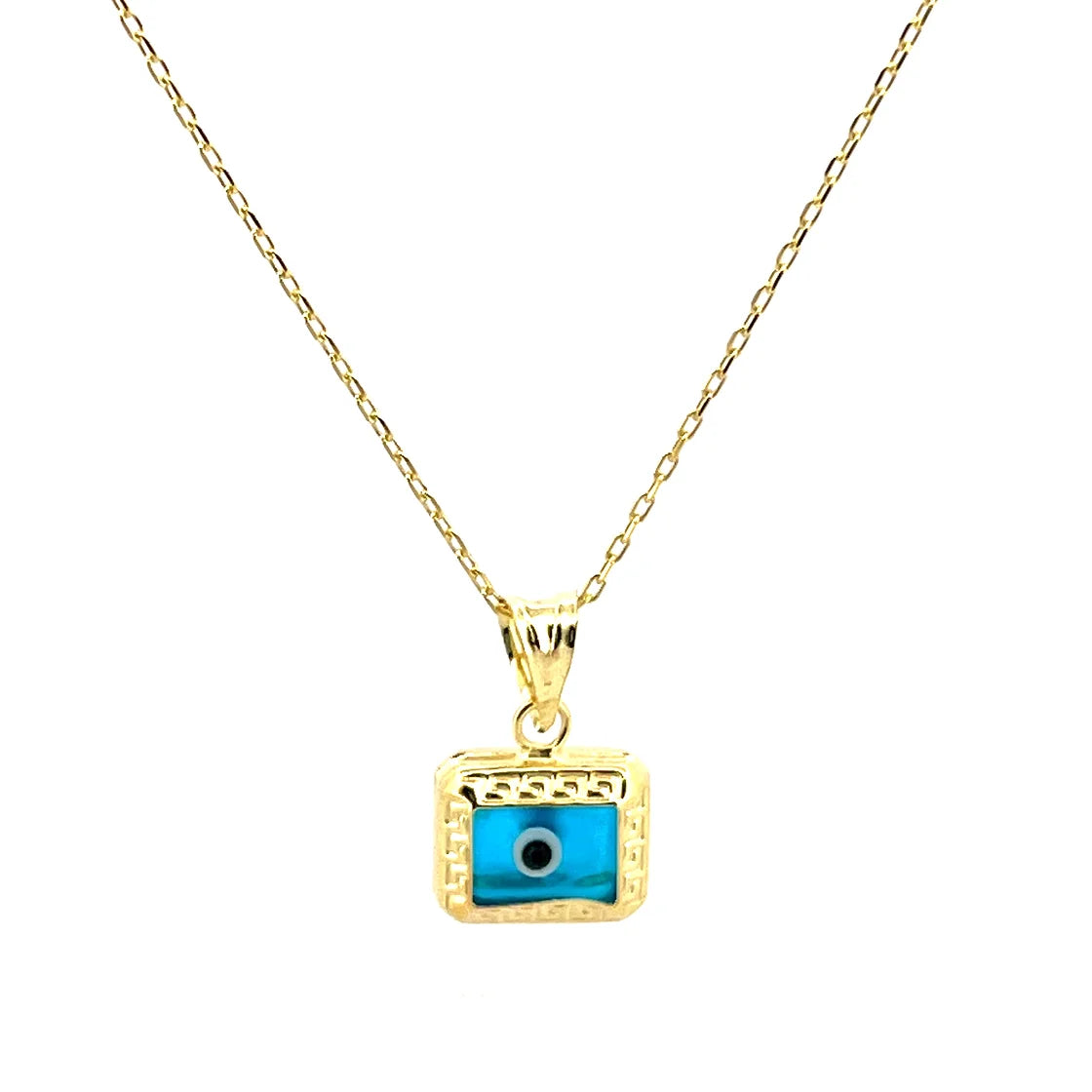 Vintage Horizontal Rectangle Nazar Double-Sided Gold Kolye