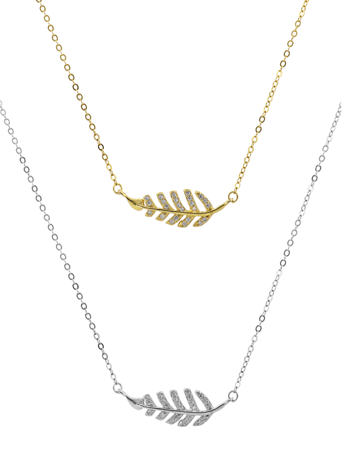 Taşlı Yatay Yaprak Kolye