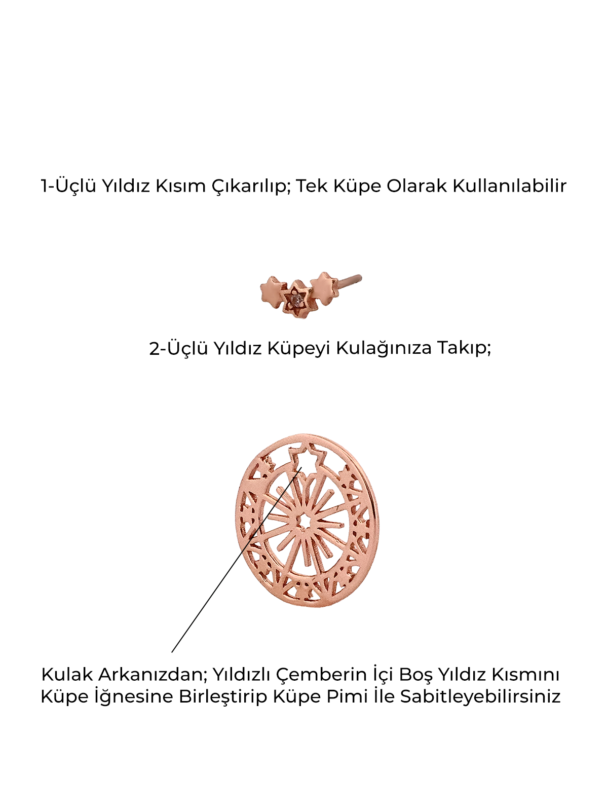 Yıldızlı Çember İki Fonsiyonlu Tek Küpe