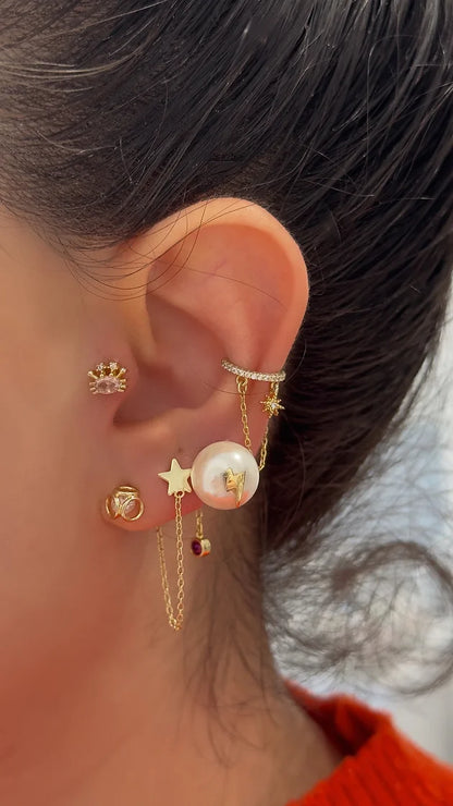 Zincirli Kutup Yıldızı Yarım Tur Ear Cuff