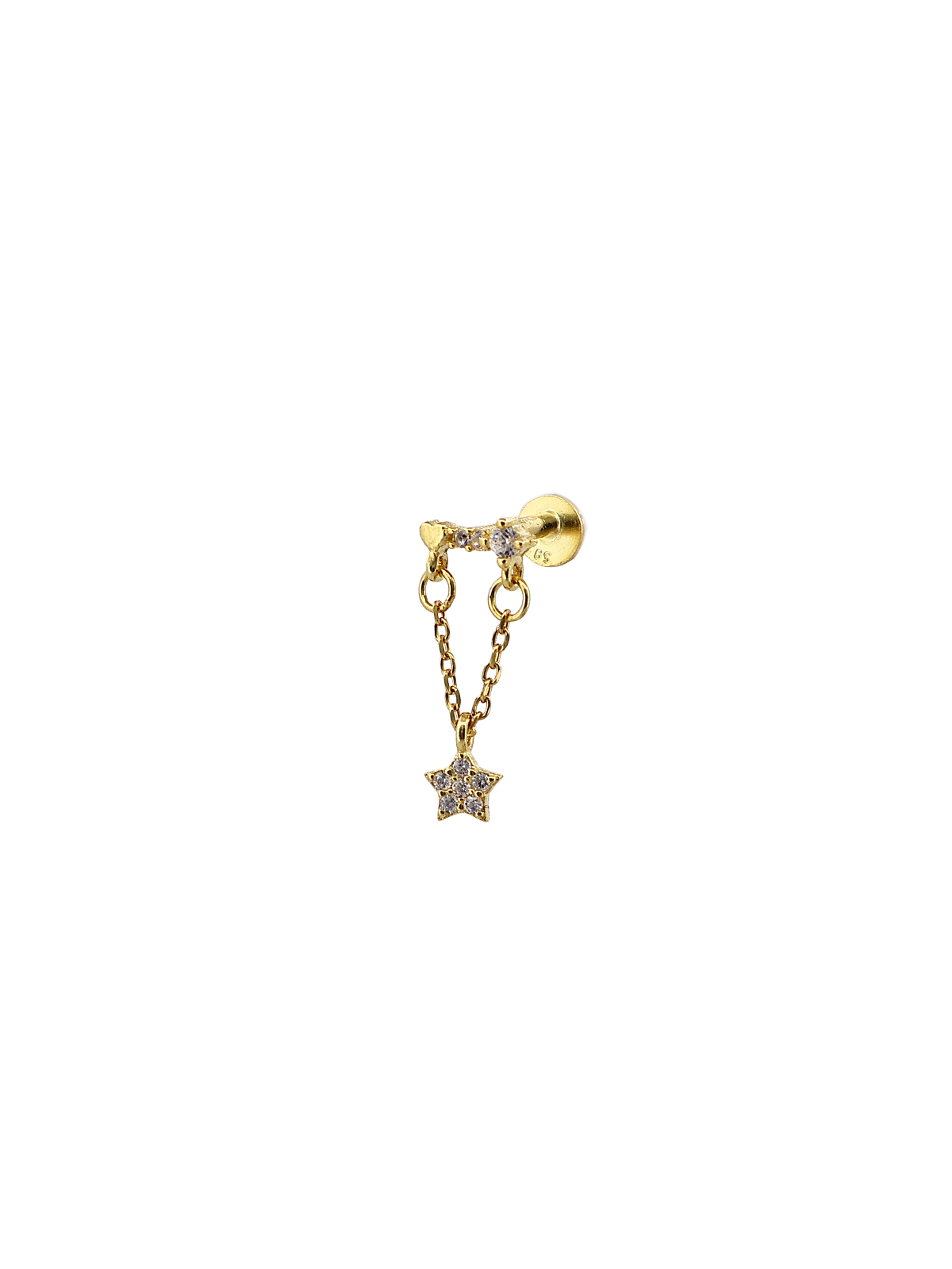 Zincirli Yıldız Sallantı Kalpli Yatay Bar Piercing