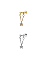 Zincirli Yıldız Sallantı Kalpli Yatay Bar Piercing