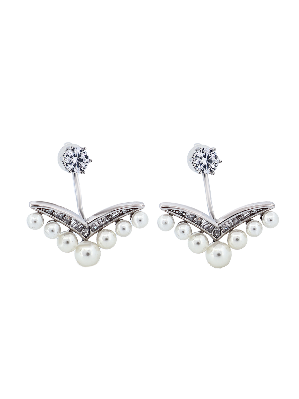 Yedi İncili V Form Sallantılı Tek Taş Ear Jacket Küpe